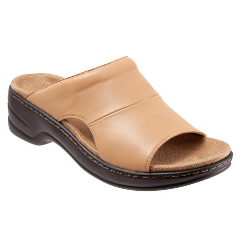 Trotters Nara T2013-253 Womens Brown Wide Leather Slides Sandals Shoes