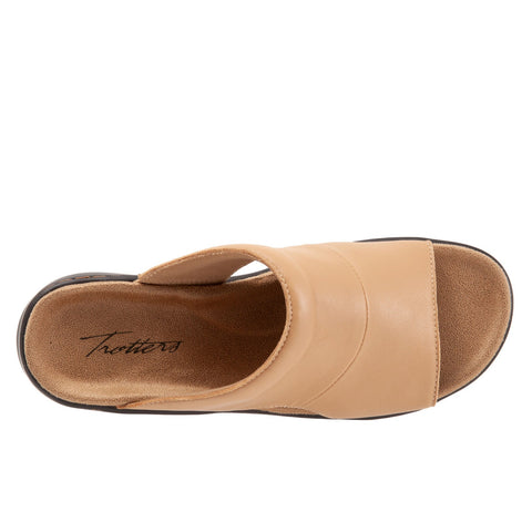 Trotters Nara T2013-253 Womens Brown Wide Leather Slides Sandals Shoes