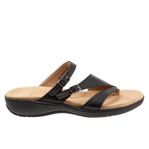 Trotters Ricki T2015-001 Womens Black Extra Wide Leather Slides Sandals Shoes
