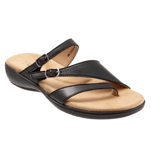 Trotters Ricki T2015-001 Womens Black Extra Wide Leather Slides Sandals Shoes