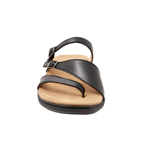 Trotters Ricki T2015-001 Womens Black Extra Wide Leather Slides Sandals Shoes