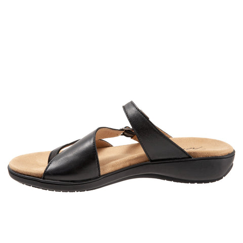 Trotters Ricki T2015-001 Womens Black Extra Wide Leather Slides Sandals Shoes