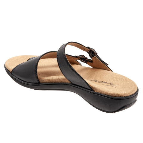 Trotters Ricki T2015-001 Womens Black Extra Wide Leather Slides Sandals Shoes
