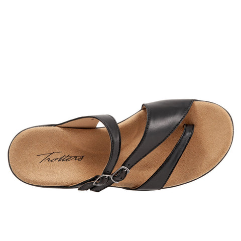 Trotters Ricki T2015-001 Womens Black Extra Wide Leather Slides Sandals Shoes