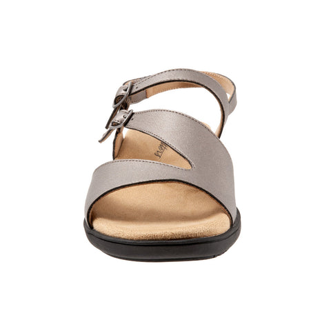 Trotters Riva T2016-043 Womens Gray Leather Strap Sandals Shoes