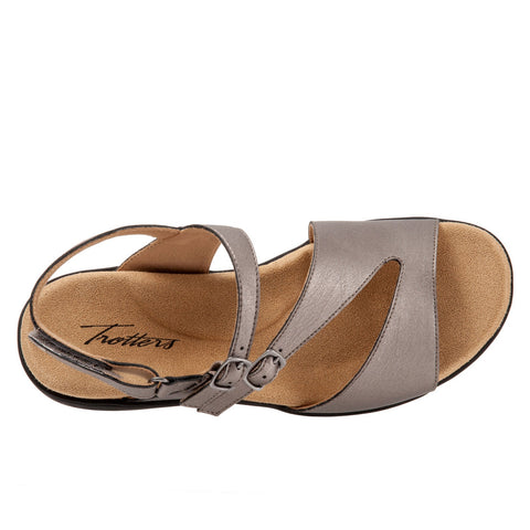 Trotters Riva T2016-043 Womens Gray Leather Strap Sandals Shoes