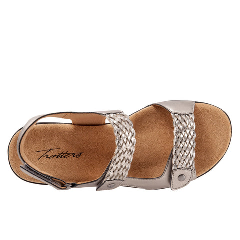 Trotters Teresa T2017-033 Womens Silver Synthetic Slingback Sandals Shoes