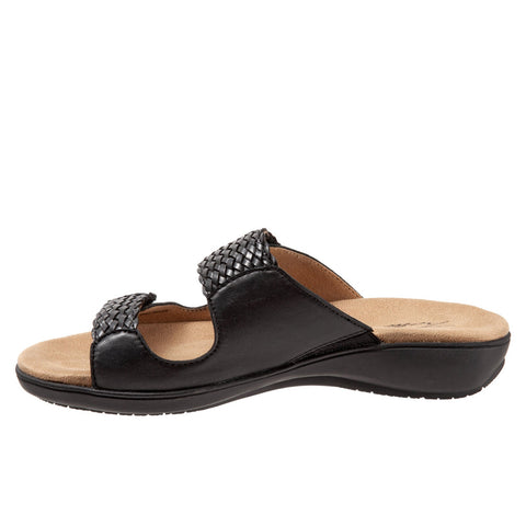 Trotters Terri T2018-001 Womens Black Wide Leather Strap Slides Sandals Shoes