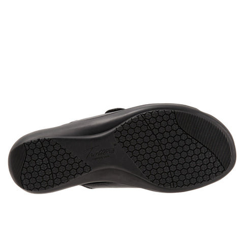 Trotters Terri T2018-001 Womens Black Wide Leather Strap Slides Sandals Shoes