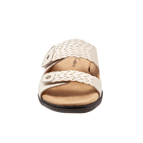 Trotters Terri T2018-126 Womens Beige Wide Leather Slides Sandals Shoes