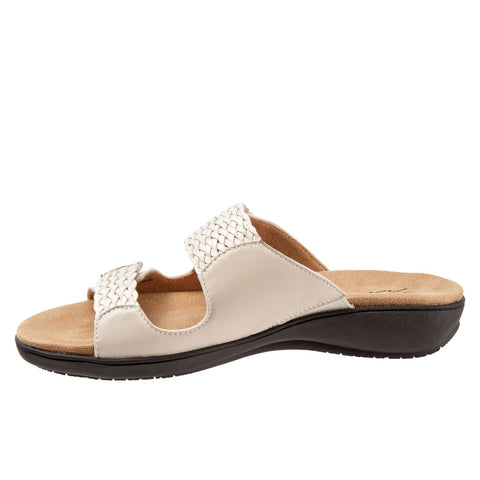Trotters Terri T2018-126 Womens Beige Wide Leather Slides Sandals Shoes
