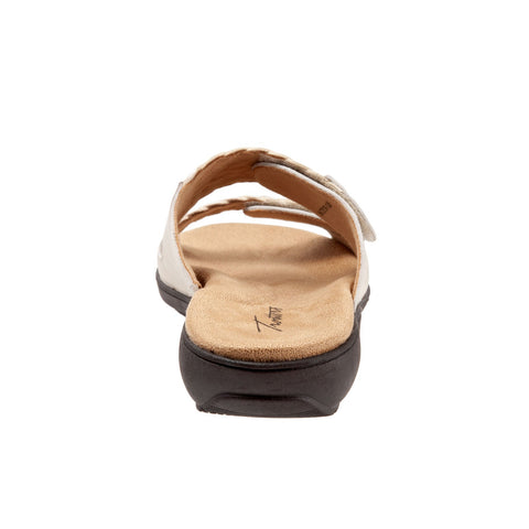 Trotters Terri T2018-126 Womens Beige Wide Leather Slides Sandals Shoes