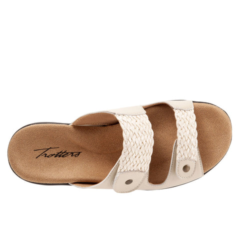 Trotters Terri T2018-126 Womens Beige Wide Leather Slides Sandals Shoes