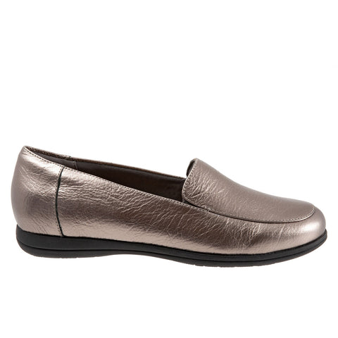 Trotters Deanna T2055-033 Womens Gray Wide Leather Loafer Flats Shoes