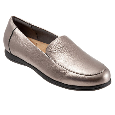 Trotters Deanna T2055-033 Womens Gray Wide Leather Loafer Flats Shoes