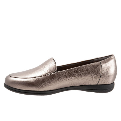 Trotters Deanna T2055-033 Womens Gray Wide Leather Loafer Flats Shoes