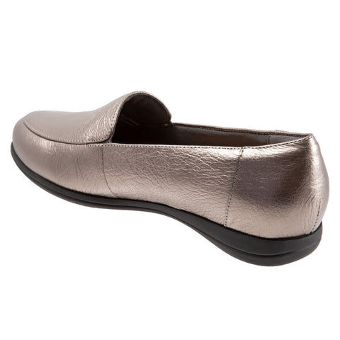 Trotters Deanna T2055-033 Womens Gray Wide Leather Loafer Flats Shoes