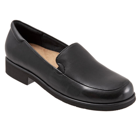 Trotters Jaiden T2058-001 Womens Black Wide Leather Slip On Loafer Flats Shoes
