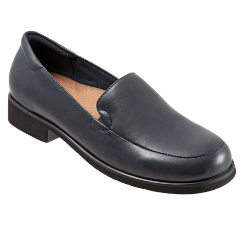 Trotters Jaiden T2058-400 Womens Blue Wide Leather Loafer Flats Shoes