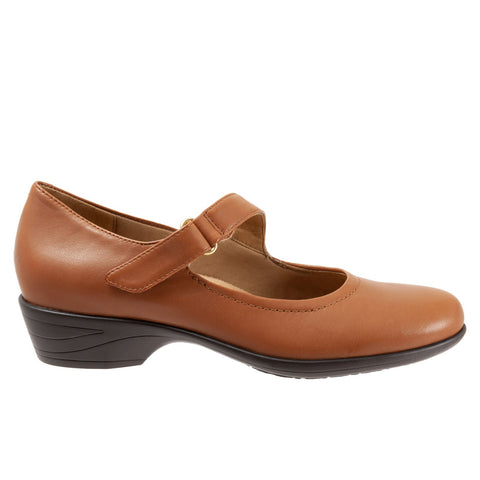 Trotters Rona T2066-206 Womens Brown Leather Strap Mary Jane Flats Shoes