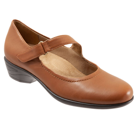 Trotters Rona T2066-206 Womens Brown Leather Strap Mary Jane Flats Shoes