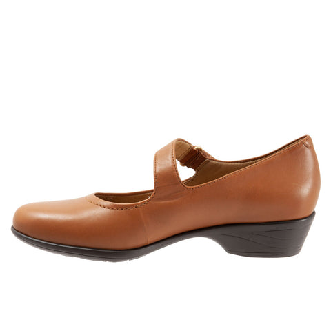 Trotters Rona T2066-206 Womens Brown Leather Strap Mary Jane Flats Shoes