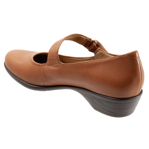 Trotters Rona T2066-206 Womens Brown Leather Strap Mary Jane Flats Shoes