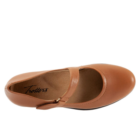 Trotters Rona T2066-206 Womens Brown Leather Strap Mary Jane Flats Shoes
