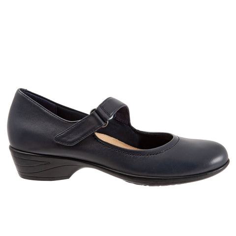 Trotters Rona T2066-400 Womens Blue Wide Leather Strap Mary Jane Flats Shoes