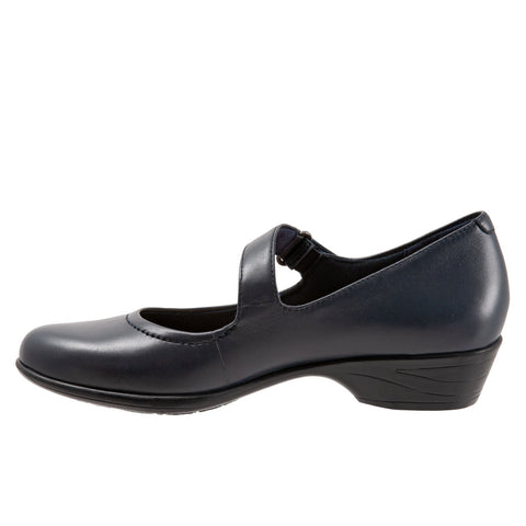 Trotters Rona T2066-400 Womens Blue Wide Leather Strap Mary Jane Flats Shoes