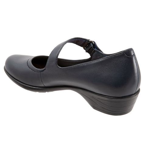 Trotters Rona T2066-400 Womens Blue Wide Leather Strap Mary Jane Flats Shoes