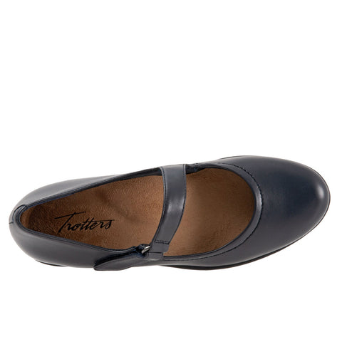 Trotters Rona T2066-400 Womens Blue Wide Leather Strap Mary Jane Flats Shoes
