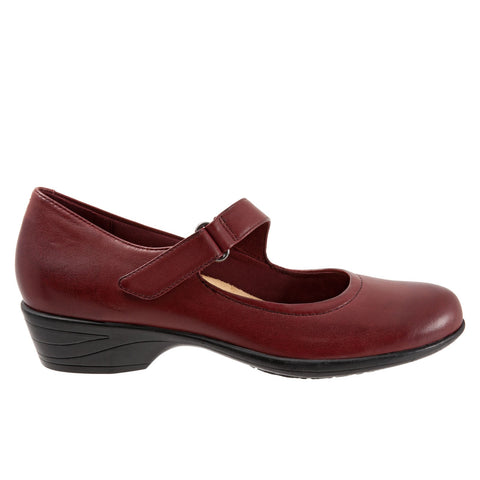 Trotters Rona T2066-601 Womens Red Narrow Leather Strap Mary Jane Flats Shoes