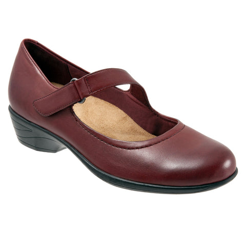 Trotters Rona T2066-601 Womens Red Narrow Leather Strap Mary Jane Flats Shoes