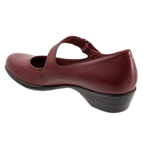 Trotters Rona T2066-601 Womens Red Narrow Leather Strap Mary Jane Flats Shoes