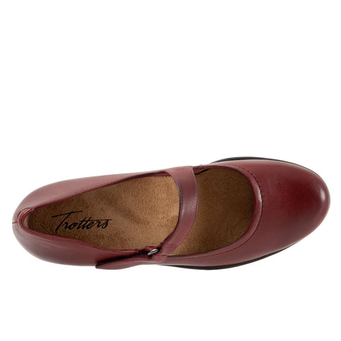 Trotters Rona T2066-601 Womens Red Narrow Leather Strap Mary Jane Flats Shoes