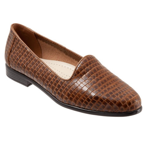 Trotters Liz Croco T2068-291 Womens Brown Narrow Leather Loafer Flats Shoes