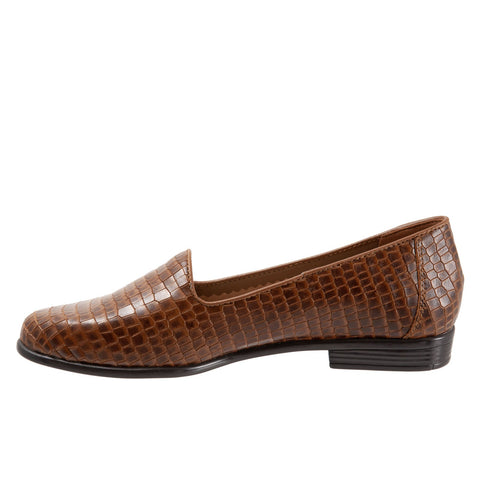 Trotters Liz Croco T2068-291 Womens Brown Narrow Leather Loafer Flats Shoes