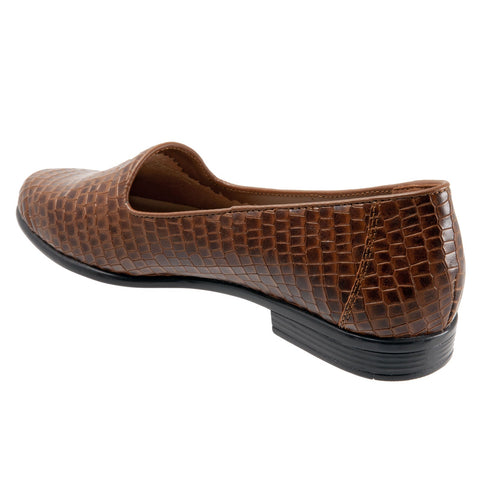 Trotters Liz Croco T2068-291 Womens Brown Narrow Leather Loafer Flats Shoes