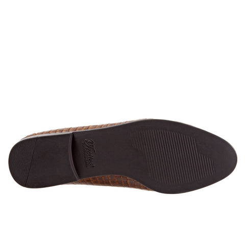 Trotters Liz Croco T2068-291 Womens Brown Narrow Leather Loafer Flats Shoes