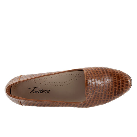 Trotters Liz Croco T2068-291 Womens Brown Narrow Leather Loafer Flats Shoes