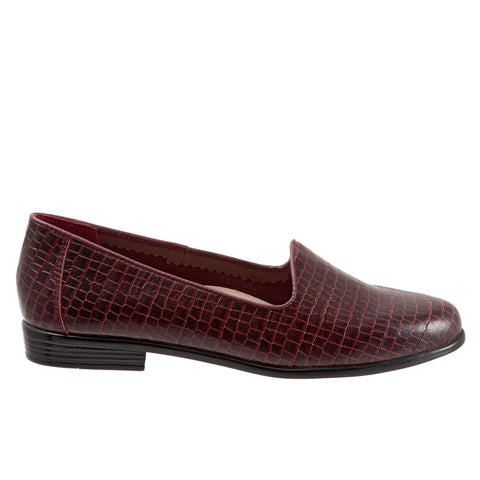 Trotters Liz Croco T2068-648 Womens Burgundy Narrow Leather Loafer Flats Shoes