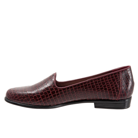 Trotters Liz Croco T2068-648 Womens Burgundy Narrow Leather Loafer Flats Shoes