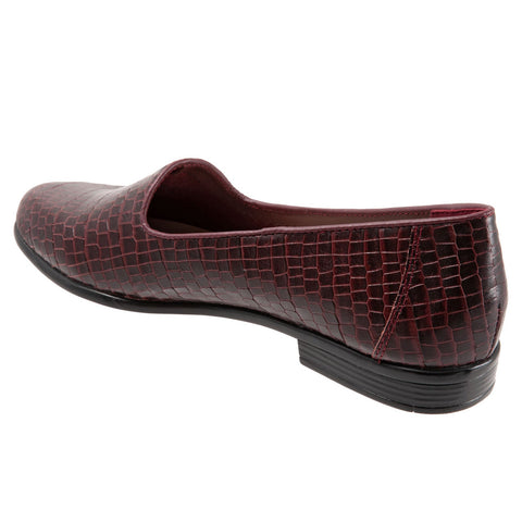 Trotters Liz Croco T2068-648 Womens Burgundy Leather Loafer Flats Shoes