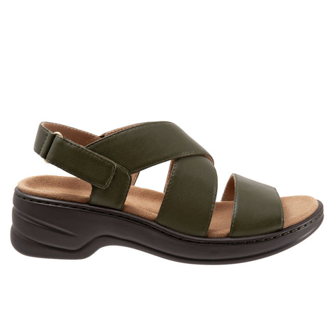 Trotters Nobu T2106-340 Womens Green Wide Leather Slingback Sandals Shoes