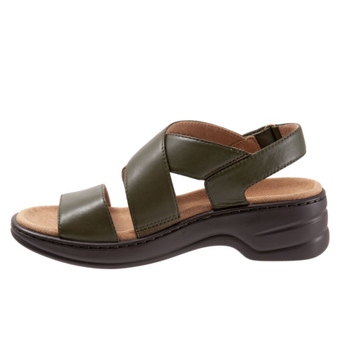 Trotters Nobu T2106-340 Womens Green Wide Leather Slingback Sandals Shoes