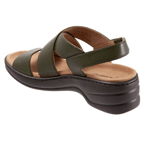 Trotters Nobu T2106-340 Womens Green Wide Leather Slingback Sandals Shoes