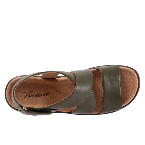 Trotters Nobu T2106-340 Womens Green Narrow Leather Slingback Sandals Shoes