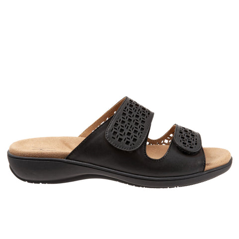 Trotters Ruthie T2113-001 Womens Black Synthetic Strap Slides Sandals Shoes