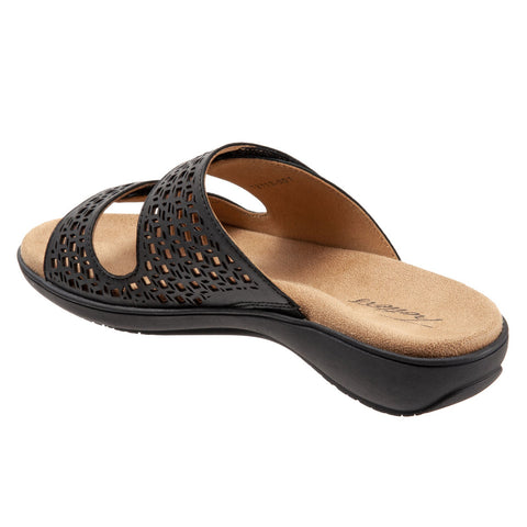Trotters Ruthie T2113-001 Womens Black Synthetic Strap Slides Sandals Shoes
